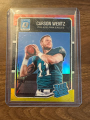 Carson Wentz RC Red and Yellow 2016 Donruss Optic #156