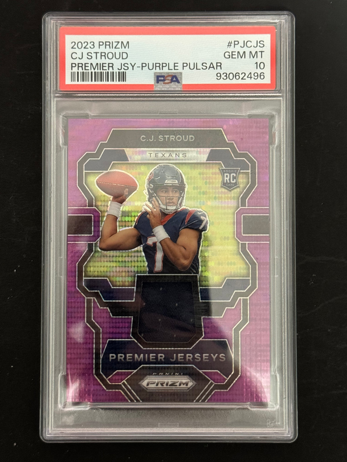 CJ Stroud 2023 Prizm #PJCJS Premier Jerseys - Purple Pulsar Rookie PSA 10